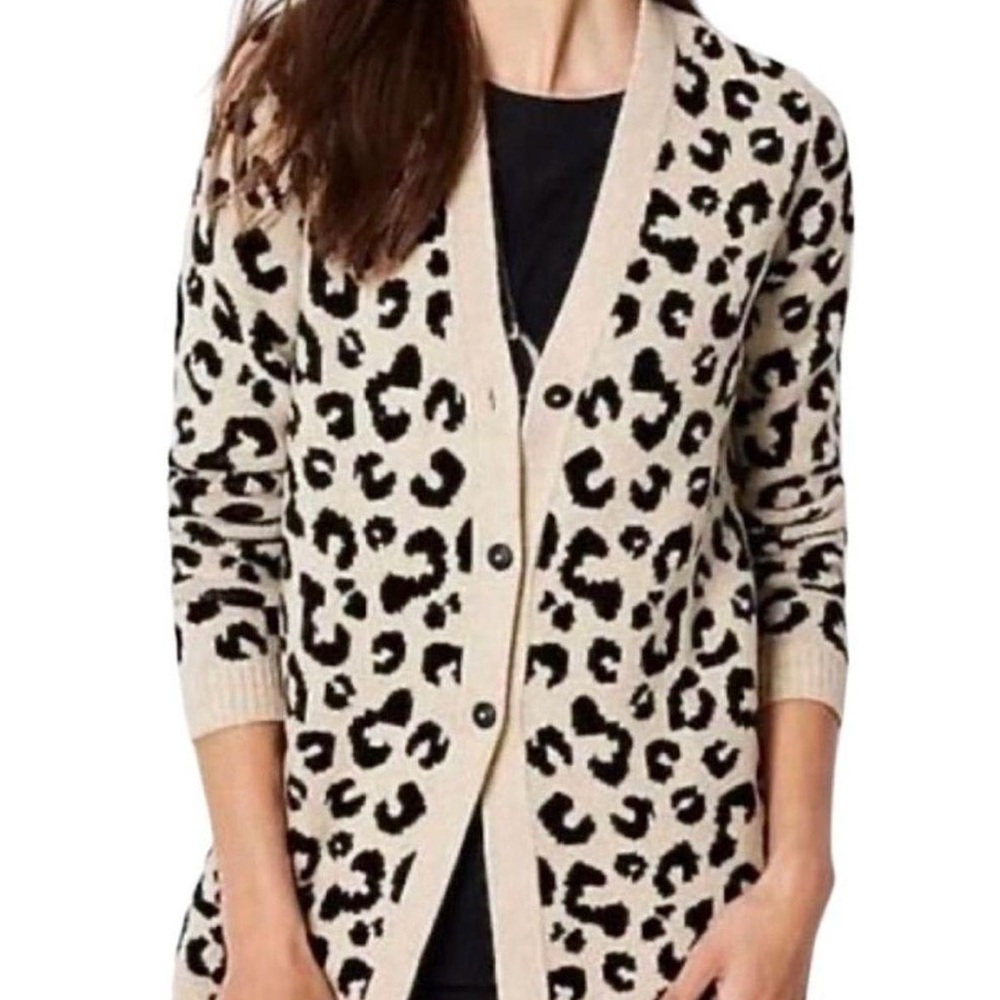 J. Jill Leopard Print Button Up Relaxed Fit Soft‎ Cardigan Sweater Size S